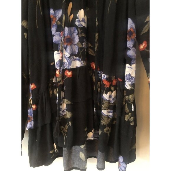 American Eagle Outfitters Size S Black Floral Tunic Top Boho Ruffles Long Sleeve - Picture 4 of 7